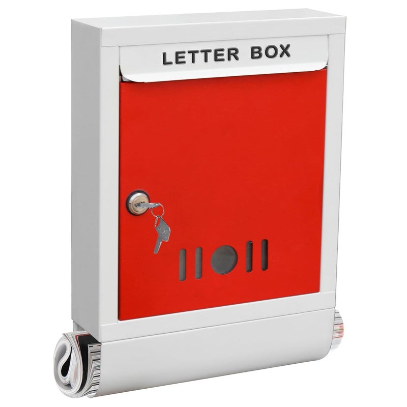 PLANET Metal Letter Box for Home gate and with Magazine Holder/News Paper Holder/Mailbox/Post Box/Wall Mount Complaint Box & Suggestion Box for Office with Secure Lock and Keys (Red & Ivory) - Image 5