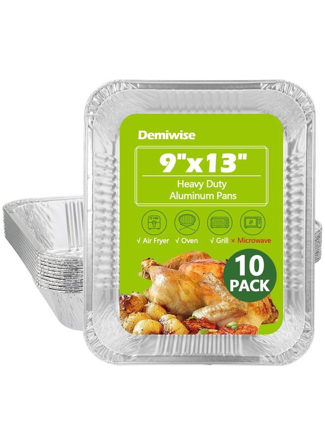 Demiwise Thickened 10 Pack Aluminum Pans, 9x13 Aluminum Foil Pans Disposable, Heavy Duty Half Size Steam Table Foil Baking Tray for Cooking, Baking, Roasting & Chafing, Carton Packaging - Image 1