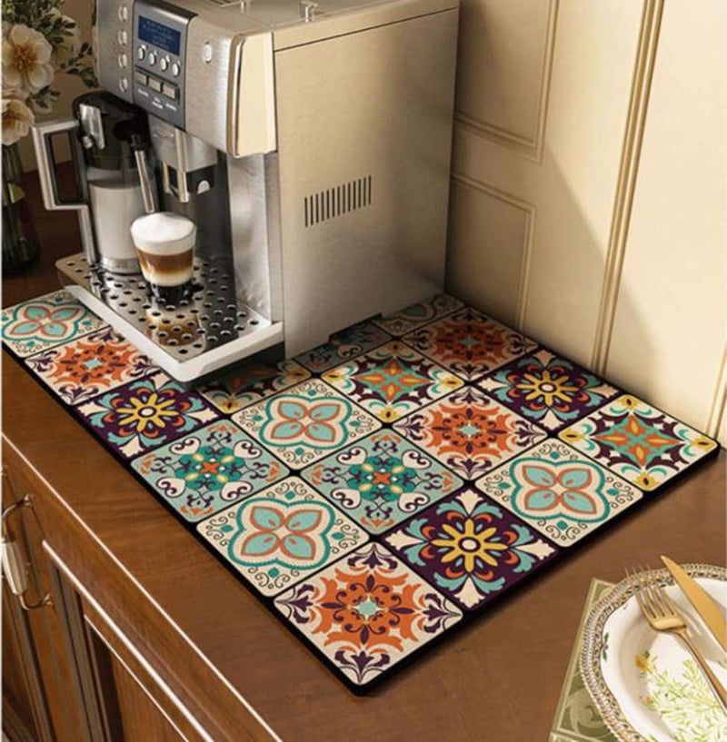 Cciphy Cute Coffee Maker Mat for Countertops Bar Accessories, Colorful Dish Drying Pad for Kitchen, Absorbent Quick Drying Mat, 12 X16 inch (Color B, 16"x12") - Image 1