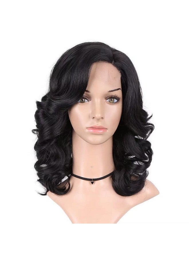 ليدي ميراندا شعر مستعار مموج فضفاض من الدانتيل، لون نقي، طبيعة مجعدة، اصطناعي مقاوم للحرارة، شعر مستعار كامل للنساء (أسود) - Image 3