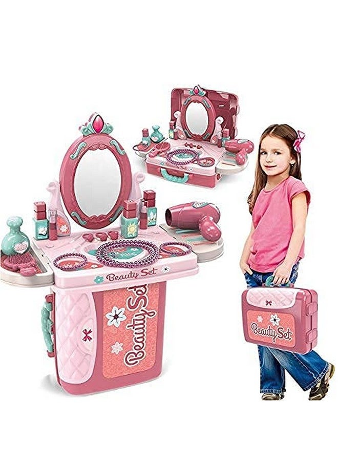 Famous Quality Famous Quality® Stylish Beauty Set for Kids Girls, Make Up Suitcase Kit with Makeup Accessories for Kids (Pink)  - Image 1