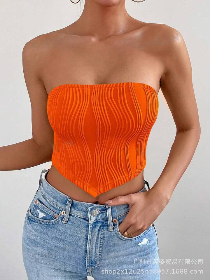 Sweet and Spicy Back Strappy Tube Top for Women Summer Bm Pure Color Tight Short Sexy Corset Top - Image 1
