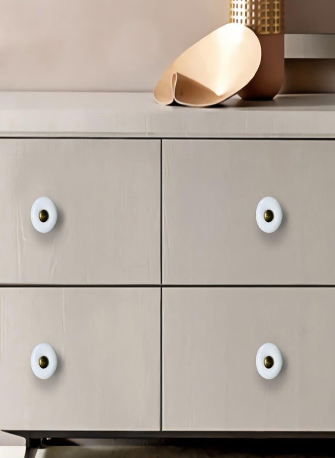 AUXBC 12Pcs Ceramic Round Knobs, Antique Brass and Ceramic Cabinet Knobs, White Furniture Knobs, Single Hole Drawer Handle Pulls for Drawer Closet Dresser Cupboard Wardrobe Door Kitchen with Screws - Image 5
