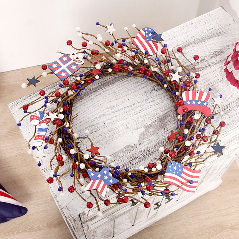 Artificial Berry Wreath Patriotic Decorative Wreath Hanging Decor - Image 1