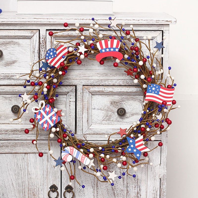 Artificial Berry Wreath Patriotic Decorative Wreath Hanging Decor - Image 3