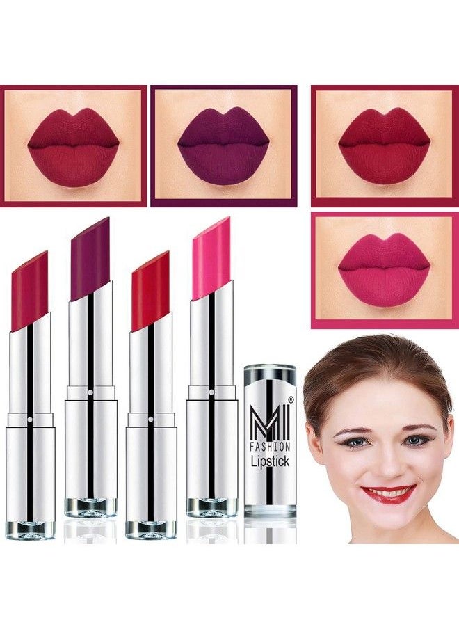 MI FASHION Soft Matte Lipstick Set Of 4 Dry Red Purple Passion Red Bomber & Magenta(3.5 Gm Each)  - Image 2