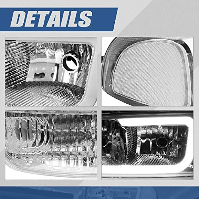 Auto Dynasty 4Pcs Led Drl Headlights Assembly And Bumper Lamps Compatible With Gmc Sierra Yukon Xl Gmt800 9907 Driver And Passenger Side Chrome Housing Clear Corner - Image 5