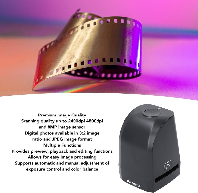 SUNGOOYUE Film Scanner, 35mm Film Slide Scanner with 2400dpi 4800dpi 8MP CMOS Sensor, Converts Negatives Slides to Digital JPEG Photos, Compatible with PC, for Home Office Use - Image 2
