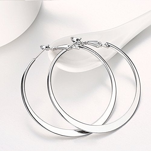 GSLAOZ Hoop Earrings, 18K White Gold Plated Flattende Hoops Earrings for Women - Image 5
