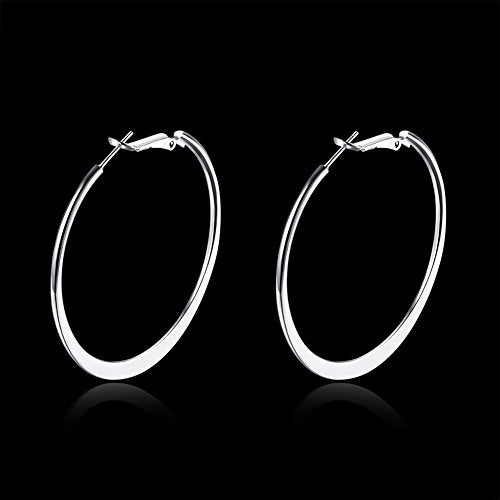 GSLAOZ Hoop Earrings, 18K White Gold Plated Flattende Hoops Earrings for Women - Image 3