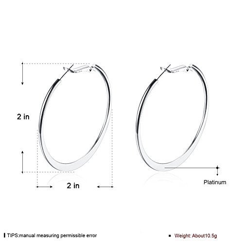 GSLAOZ Hoop Earrings, 18K White Gold Plated Flattende Hoops Earrings for Women - Image 4