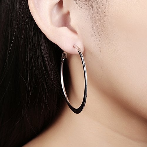 GSLAOZ Hoop Earrings, 18K White Gold Plated Flattende Hoops Earrings for Women - Image 2