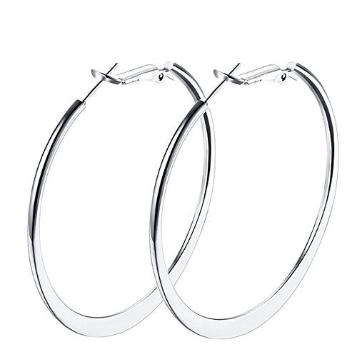 GSLAOZ Hoop Earrings, 18K White Gold Plated Flattende Hoops Earrings for Women - Image 1