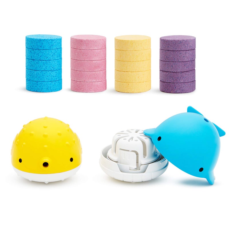 MunchkinÂ® Color Buddiesâ„¢ Moisturizing Bath Water Color Tablets & 2 Toy Dispensers, 20 Tablets - Image 1