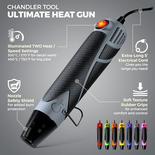 Chandler Tool Heat Gun for Crafting, Mini Dual Temp Hot Air Gun Tool for Epoxy Resin, Shrink Wrapping, Vinyl Wrap, Embossing, Electronics, Candle Making, Sublimation, Phone Repair & DIY (Grey/Black) - Image 2
