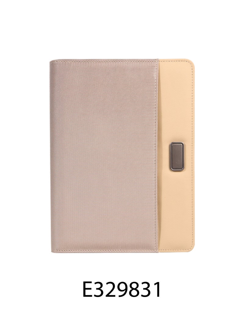 ORYX Unisex Professional Fabric Portfolio – B5 Organizer with Craft Paper Notebook & Metal Detail Khaki
