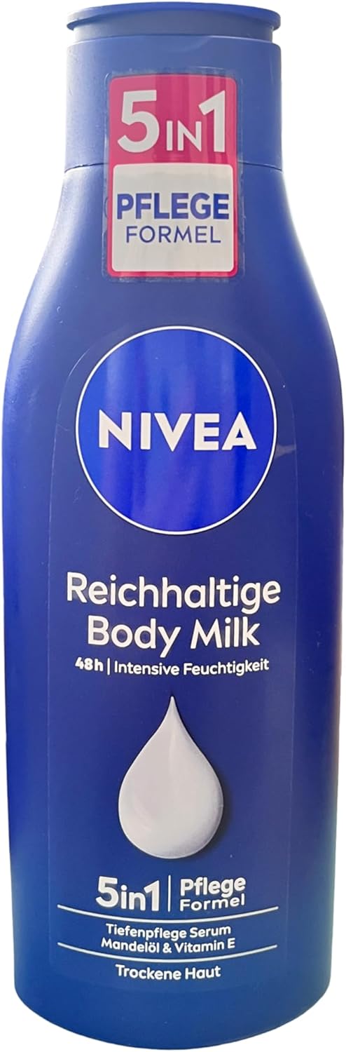 NIVEA Rich Nourishing Body Lotion Pack of 2 2 x 250ml 48hr Replenishing Body Lotion Intensive Moisturising Cream with Almond Oil Creamy Hydrating Formula
