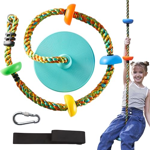 TURFEE Tree Swing for Kids Blue Climbing Rope Tree with Platforms and Disc Seat Single Disc Seat and Climbing Rope Set wCarabiner 4 Ft Strap Treehouse and Outdoor Playground Blue - Image 1