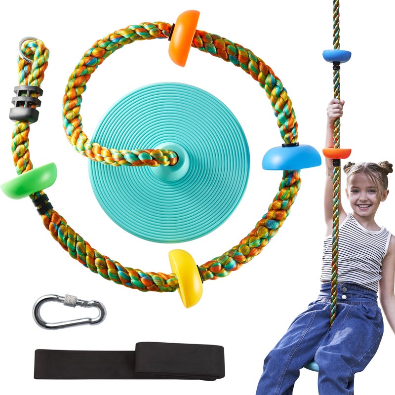 TURFEE Tree Swing for Kids Blue Climbing Rope Tree with Platforms and Disc Seat Single Disc Seat and Climbing Rope Set wCarabiner 4 Ft Strap Treehouse and Outdoor Playground Blue - Image 2