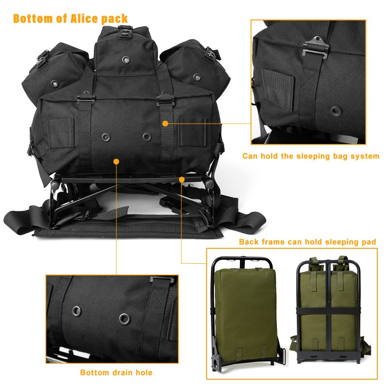MT Military ALICE Medium Rucksack â€“ 900D ALICE Pack with External Frame, Army Pack with 3 Front Pockets 50L - Image 3