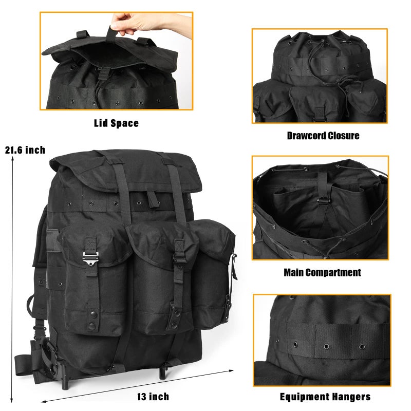 MT Military ALICE Medium Rucksack â€“ 900D ALICE Pack with External Frame, Army Pack with 3 Front Pockets 50L - Image 2