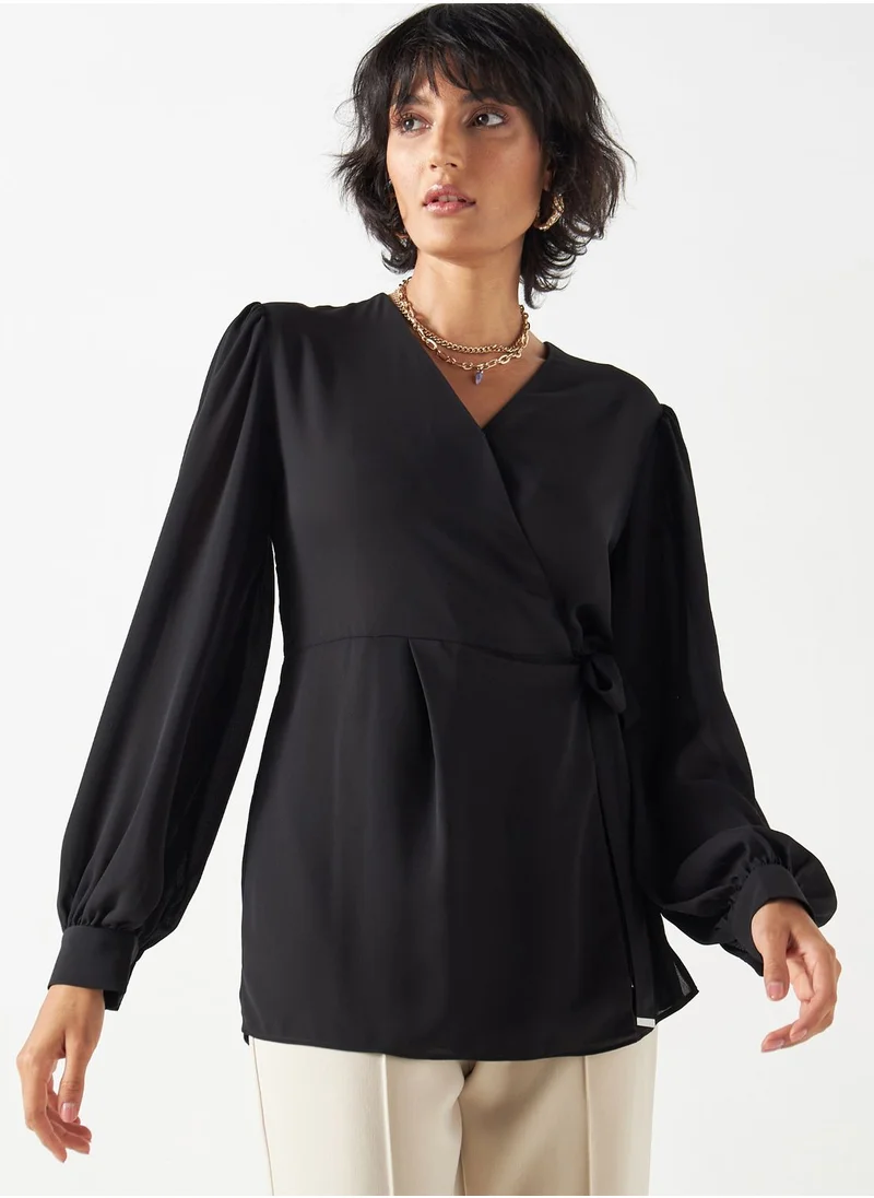 Iconic Puff Sleeve Wrap Top