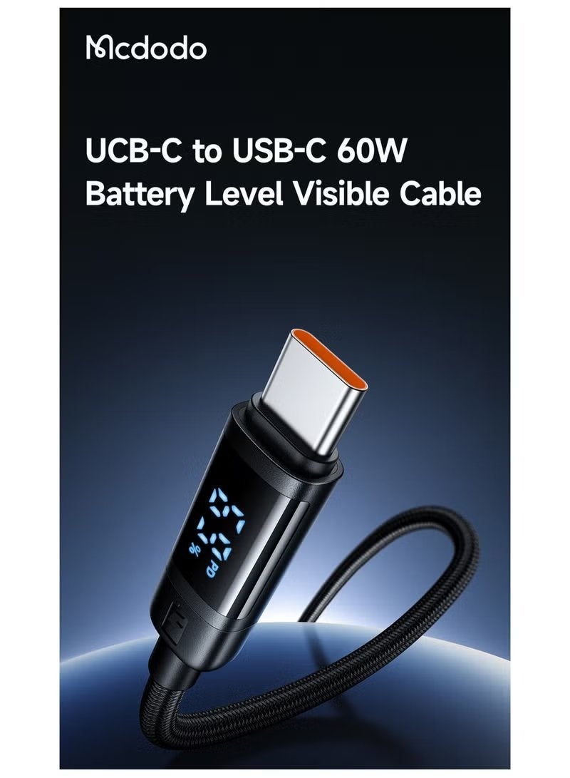 Mcdodo USB-C to USB-C 60W PD Fast Charging Cable with LED Power Display Nylon Braided Durable High-Speed Data Sync Charger Cord Compatible iPhone 15 16 MacBook Samsung S24 Ultra Tablets & Laptops - Image 2