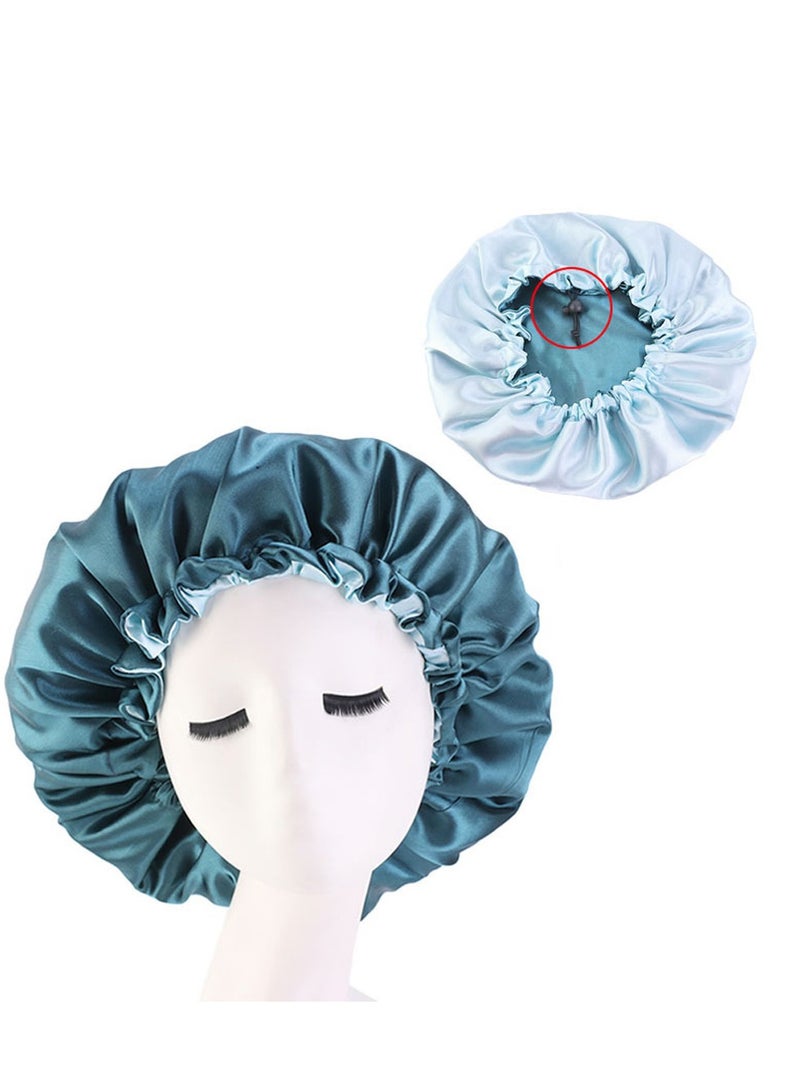 Double-layer Elastic Women Stain Night Sleep Cap Hair Bonnet Hat Shower Caps(Green) - Image 4