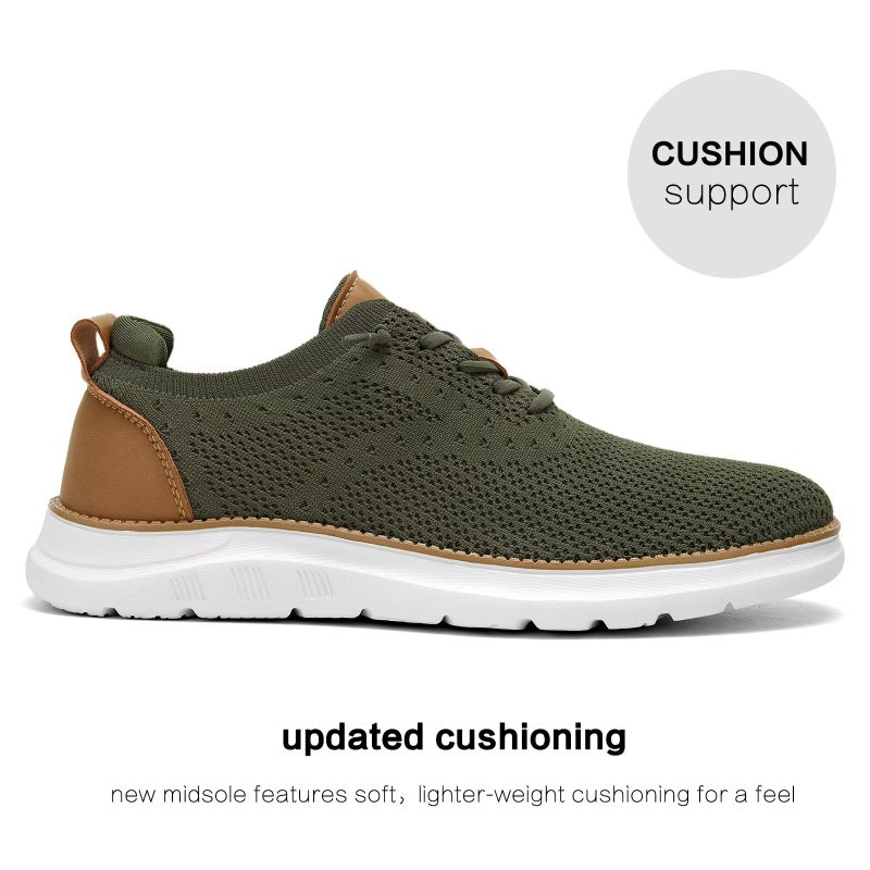 Luogoks Men's Mesh Sneakers Oxfords Lace-Up Lightweight Casual Walking Shoes Driving Shoes Army Green - Image 4