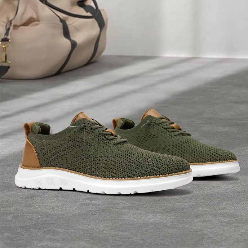 Luogoks Men's Mesh Sneakers Oxfords Lace-Up Lightweight Casual Walking Shoes Driving Shoes Army Green - Image 3