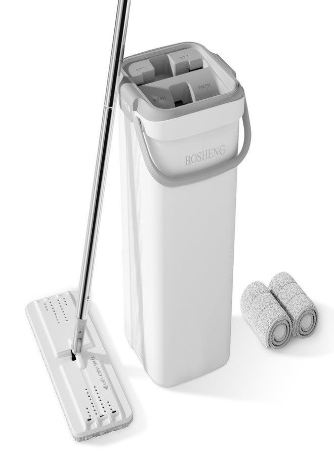 BOSHENG Mop and Bucket Set, Flat Mops for Floor Cleaning, Wall Mop with 60" Extensible Handle, Hardwood Floor Mop with 2 Microfiber Pads - Image 1