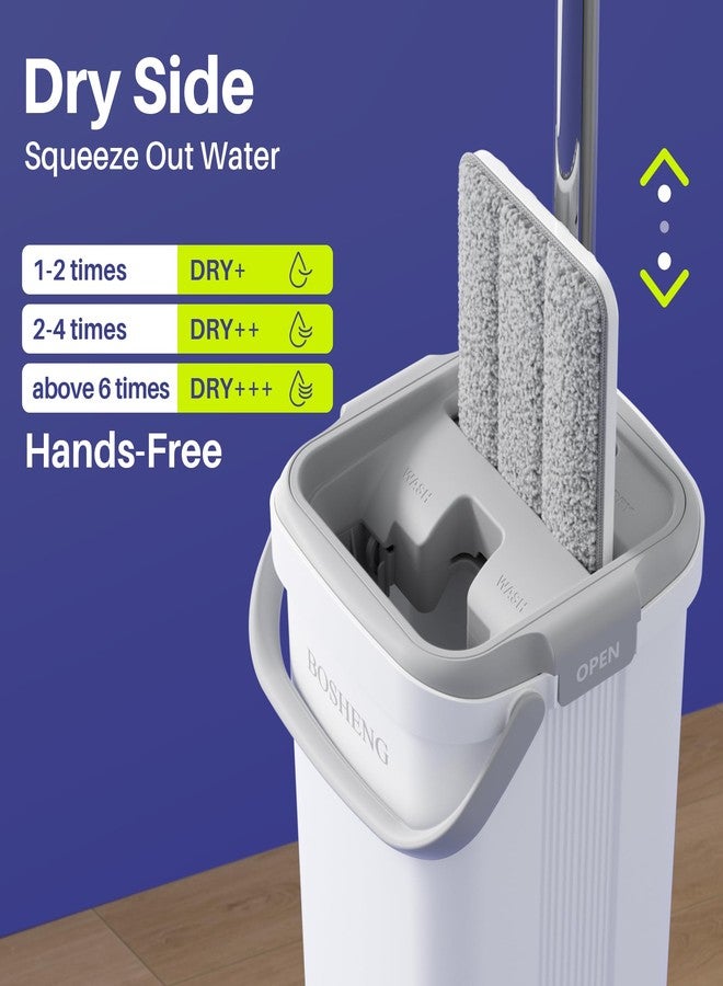 BOSHENG Mop and Bucket Set, Flat Mops for Floor Cleaning, Wall Mop with 60" Extensible Handle, Hardwood Floor Mop with 2 Microfiber Pads - Image 3