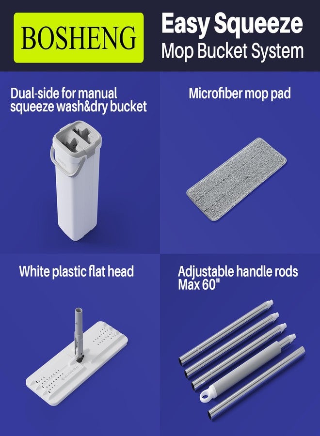 BOSHENG Mop and Bucket Set, Flat Mops for Floor Cleaning, Wall Mop with 60" Extensible Handle, Hardwood Floor Mop with 2 Microfiber Pads - Image 5