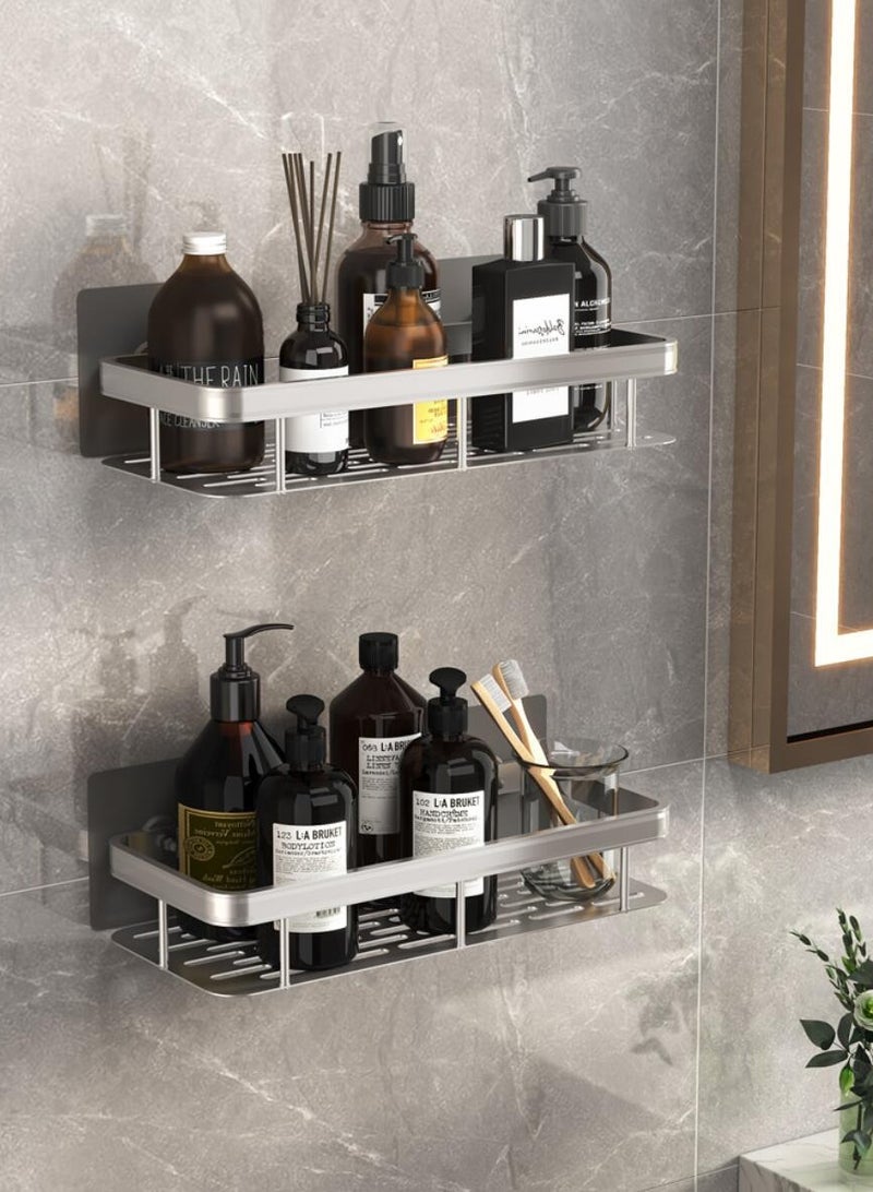 2 Packs Bathroom Shower Shelf,Bathroom Organizer Shower Caddy Shelf,Bathroom Storage Shelf,Wall Shelf,No Drilling wall mounted Shower Shelves Silver - Image 1