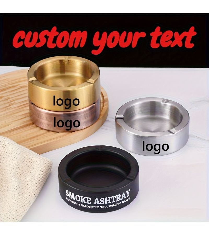 Silvery Custom Laser Engraved Thick Metal Ashtray Durable For Bars Home Hotel Cafe - Image 1