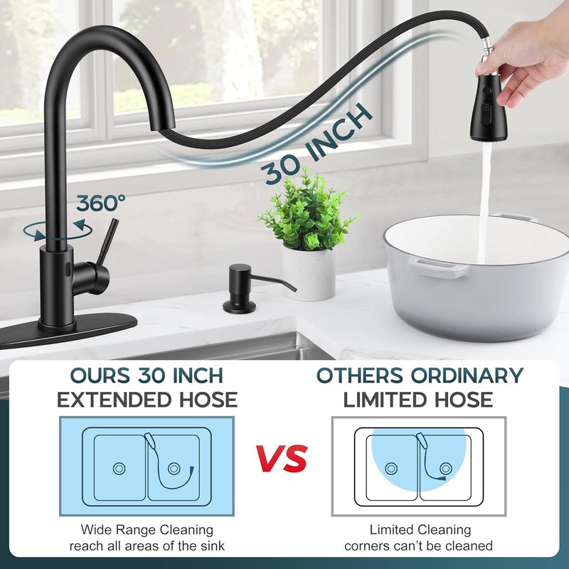 Onader Black Touchless Kitchen Faucet with Pull Down Sprayer, Stainless Steel Kitchen Sink Faucet with Soap Dispenser for Farmhouse RV - Image 5
