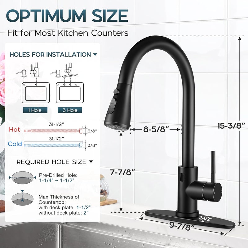 Onader Black Touchless Kitchen Faucet with Pull Down Sprayer, Stainless Steel Kitchen Sink Faucet with Soap Dispenser for Farmhouse RV - Image 2