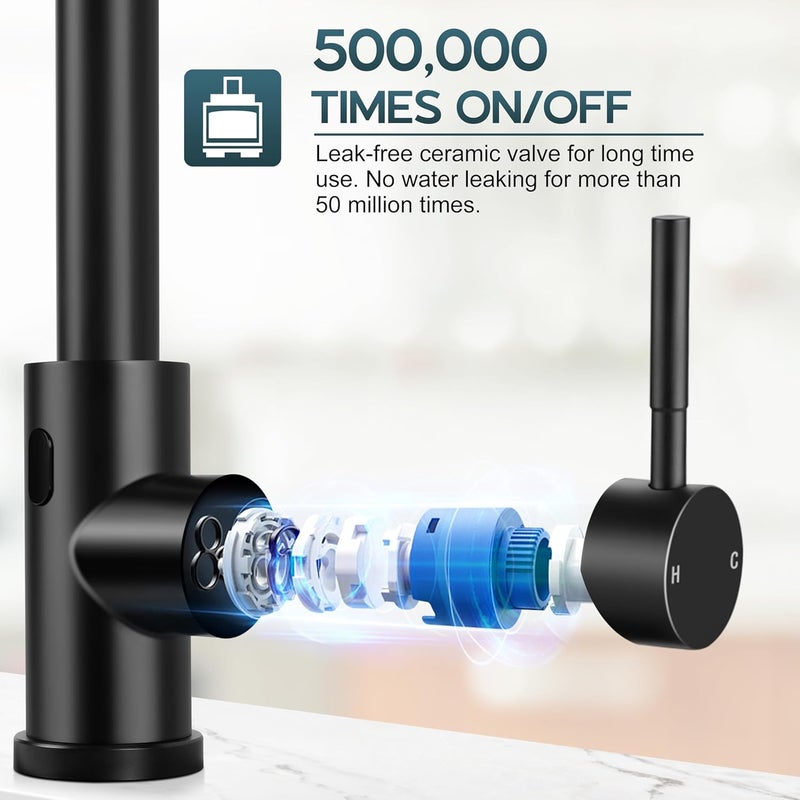 Onader Black Touchless Kitchen Faucet with Pull Down Sprayer, Stainless Steel Kitchen Sink Faucet with Soap Dispenser for Farmhouse RV - Image 4