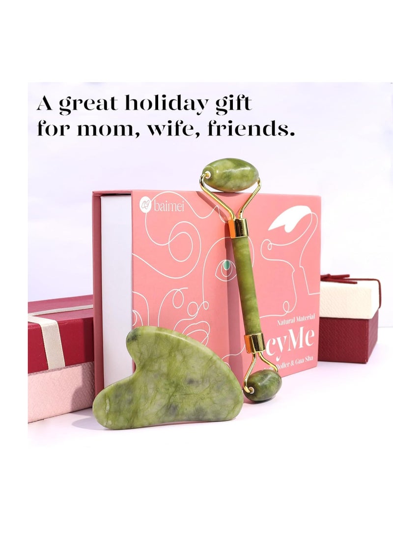 BAIMEI IcyMe Gua Sha & Jade Roller Facial Tools Face Roller and Gua Sha Set for Puffiness and Redness Reducing Skin Care Routine, Self Care Gift for Men Women - Green - Image 3