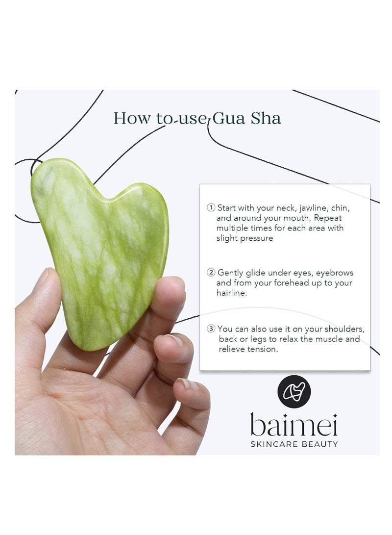 BAIMEI IcyMe Gua Sha & Jade Roller Facial Tools Face Roller and Gua Sha Set for Puffiness and Redness Reducing Skin Care Routine, Self Care Gift for Men Women - Green - Image 4