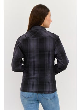 Burnside Women Spread Collar Long Sleeve Checkered Shirt, Black  - Image 3