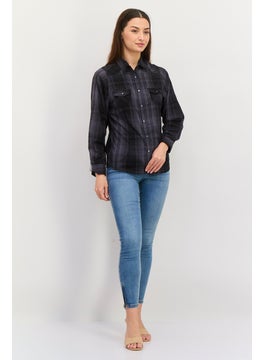 Burnside Women Spread Collar Long Sleeve Checkered Shirt, Black  - Image 4
