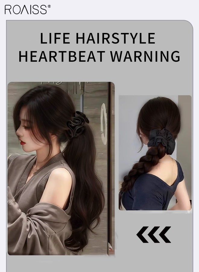 رويس وصلات شعر ذيل حصان مجعدة مزينة برباطات شعر، شعر مستعار طبيعي على شكل ذيل حصان، شعر مستعار صناعي من قطعة واحدة، مناسب لتصفيفة شعر حفلات الزفاف النسائية، ناعم للاستخدام اليومي، 37 سم، بني أسود - Image 4