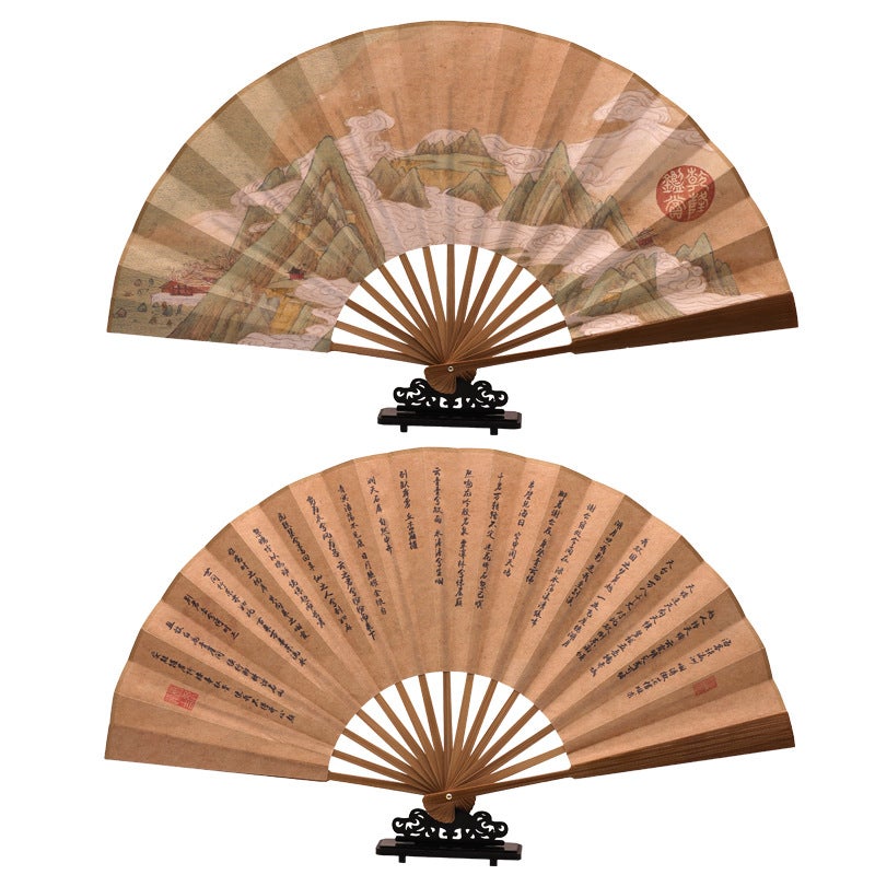 10-inch Chinese Style Mens Folding Fan Sleepwalking Tianmu Mountain