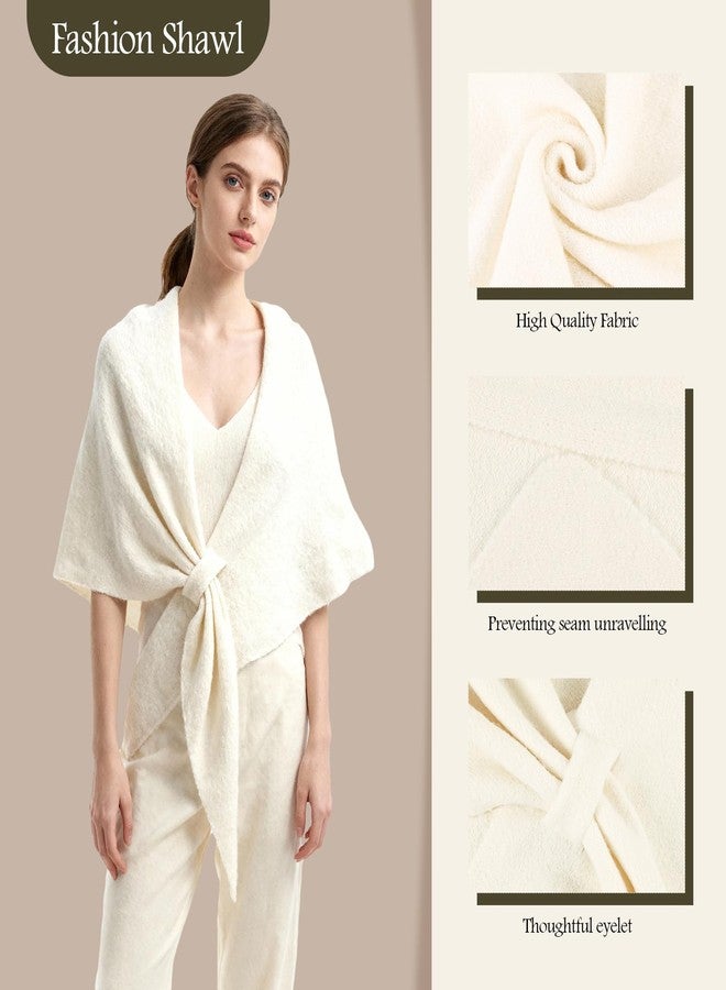 FeelfunFeather Shawl Wraps for Women Knitted Triangle Cashmere Shawl Scarf Pashmina Cardigan Cape for Winter, White, 6Ft - Image 4