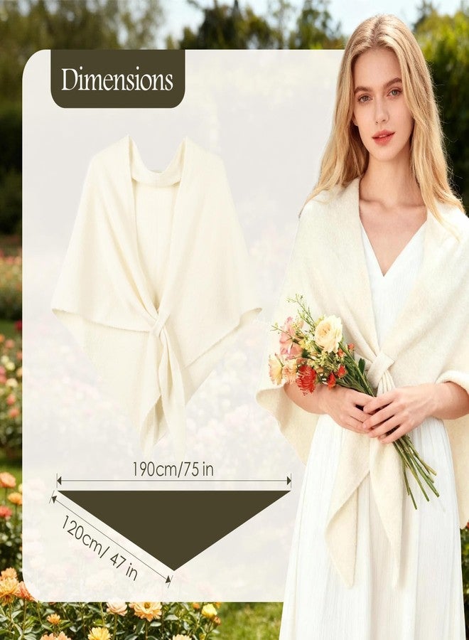 FeelfunFeather Shawl Wraps for Women Knitted Triangle Cashmere Shawl Scarf Pashmina Cardigan Cape for Winter, White, 6Ft - Image 3