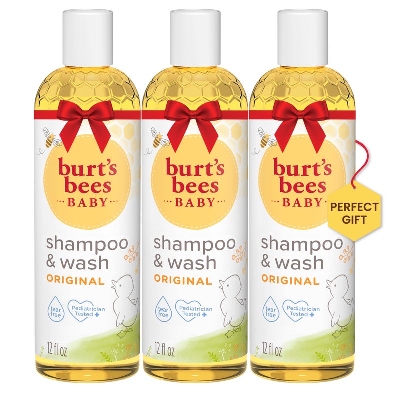 Burt's Bees شامبو وغسول الأطفال من بيرتس بيز، صابون خالي من الدموع، رعاية طبيعية للأطفال، الأصلي، 12 أونصة (عبوة من 3) - Image 1