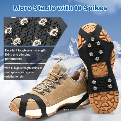 Linist 10 Spikes Crampons, Ice Cleats for Shoes & Boots | Stainless Steel Anti-Slip Grippers Upgraded Ice Traction Cleats for Hiking, Walking, Climbing, Fishing Portable Snow Shoe Grips (M-36 to 41) - Image 4