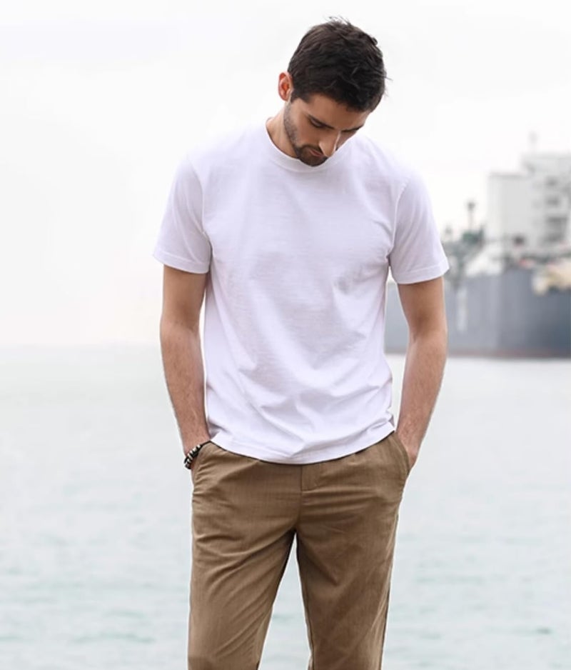 BJY 100% Cotton Men's White Plain Short Sleeve Crew Neck T-Shirt, Regular Fit Casual T Shirt Tops, Basic Tees, Tshirt - Image 3