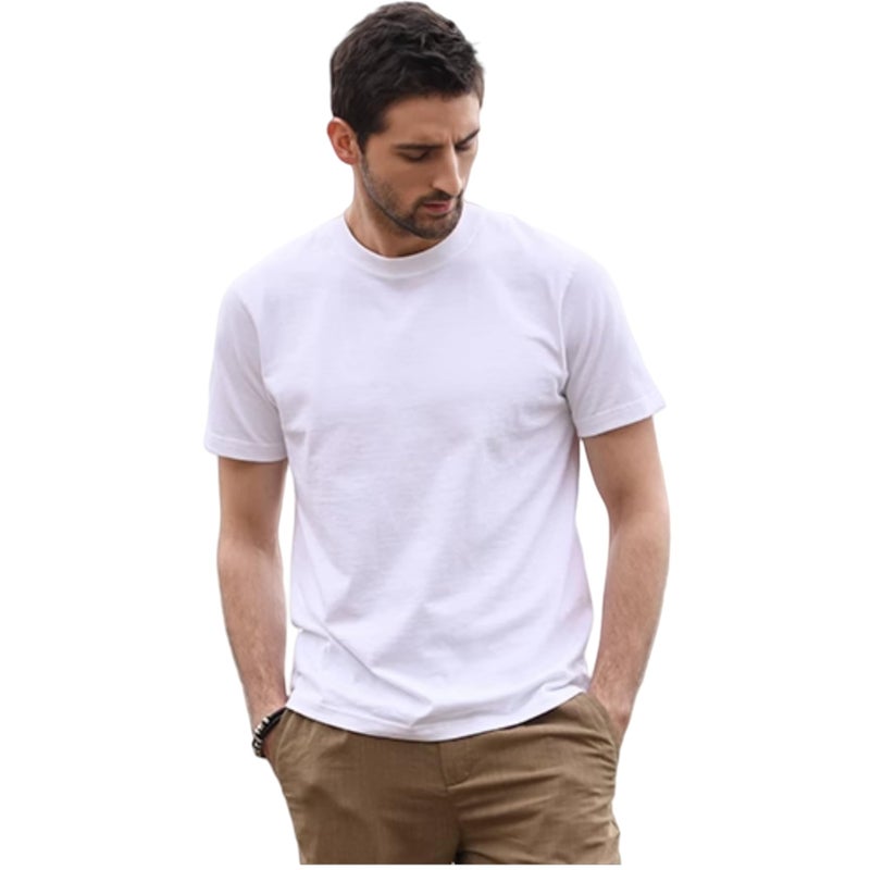 BJY 100% Cotton Men's White Plain Short Sleeve Crew Neck T-Shirt, Regular Fit Casual T Shirt Tops, Basic Tees, Tshirt - Image 1